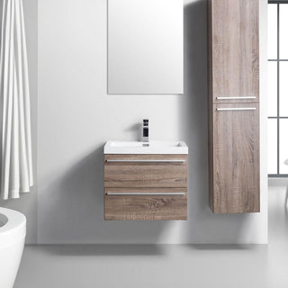 24" Soft Oak Wall Mount Bathroom Vanity with White Polymarble Countertop Sofia - Golden Elite Deco