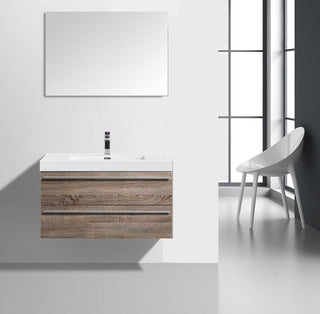 36" Soft Oak Wall Mount Bathroom Vanity with White Polymarble Countertop Sofia - Golden Elite Deco