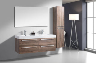 60" Soft Oak Wall Mount Double Sink Bathroom Vanity with White Polymarble Countertop Sofia - Golden Elite Deco