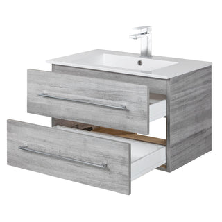 30" Soho Grey Wall Mount Single Sink Bathroom Vanity with White Acrylic Countertop : Kato - Golden Elite Deco