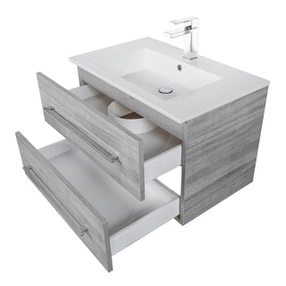 30" Soho Grey Wall Mount Single Sink Bathroom Vanity with White Acrylic Countertop : Kato - Golden Elite Deco