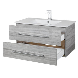36" Soho Grey Wall Mount Single Sink Bathroom Vanity with White Acrylic Countertop : Kato - Golden Elite Deco