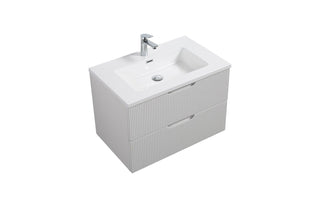 30" Glossy White Wall Mount Bathroom Vanity with White Polymarble Countertop - Golden Elite Deco