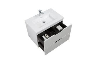 30" Glossy White Wall Mount Bathroom Vanity with White Polymarble Countertop - Golden Elite Deco