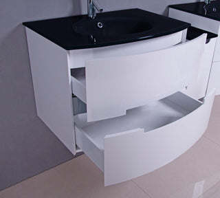 30" White Wall Mount Bathroom Vanity with Black Glass Countertop Tula - Golden Elite Deco