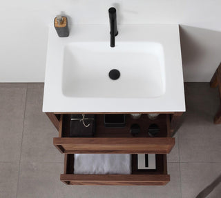 30" Natural Walnut Freestanding Bathroom Vanity with White Solid surface Countertop Vista - Golden Elite Deco