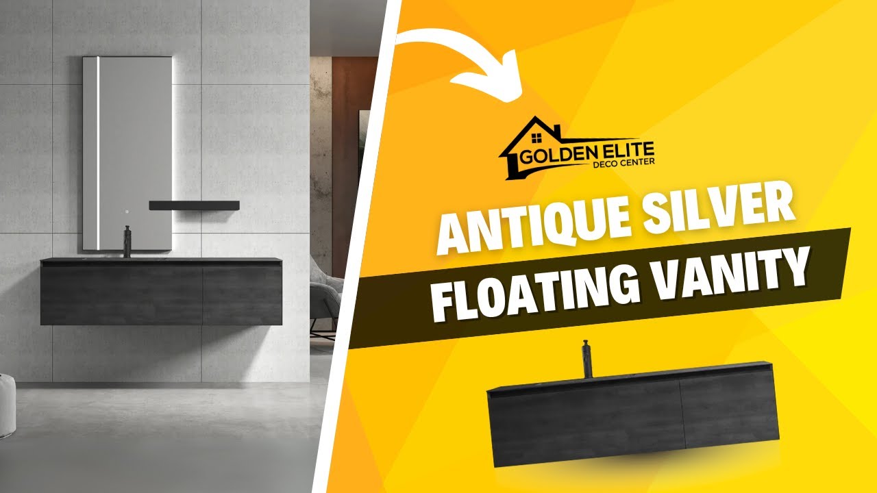 Antique Silver Vanity – Elegant Floating Design with Matte Black Shelf
