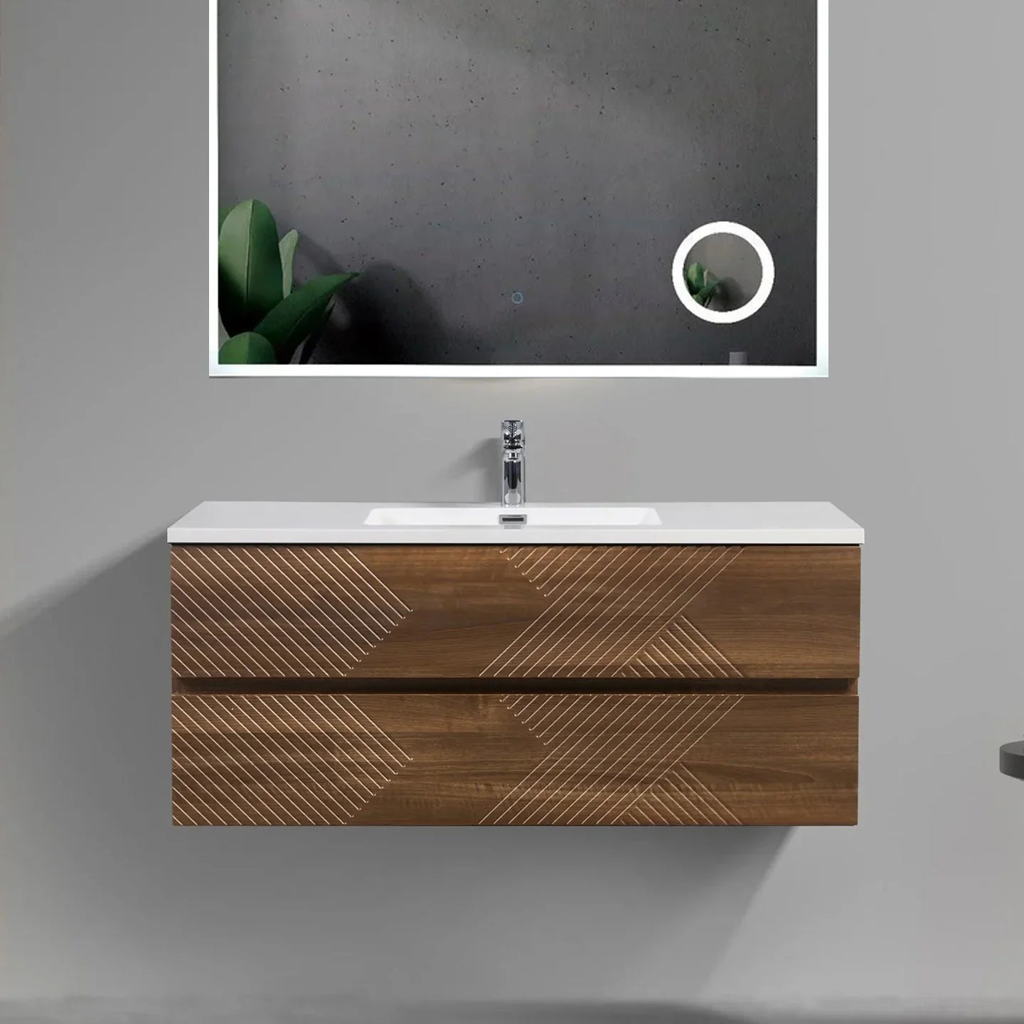 Saraguay Collection - Walnut Wall Mount Bathroom Vanities