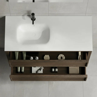 Meuble-Lavabo Autoportant 48po Chêne Fumé avec Comptoir de Surface Solide Blanc