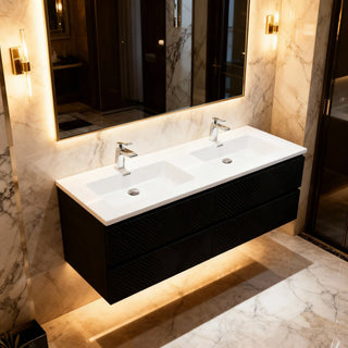 Meuble-lavabo mural noir 60" avec Comptoir en polymarbre blanc