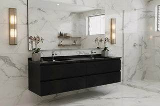 Meuble-Lavabo Double Mural 72po Noir avec Comptoir de Quartz d'ingénierie Noir