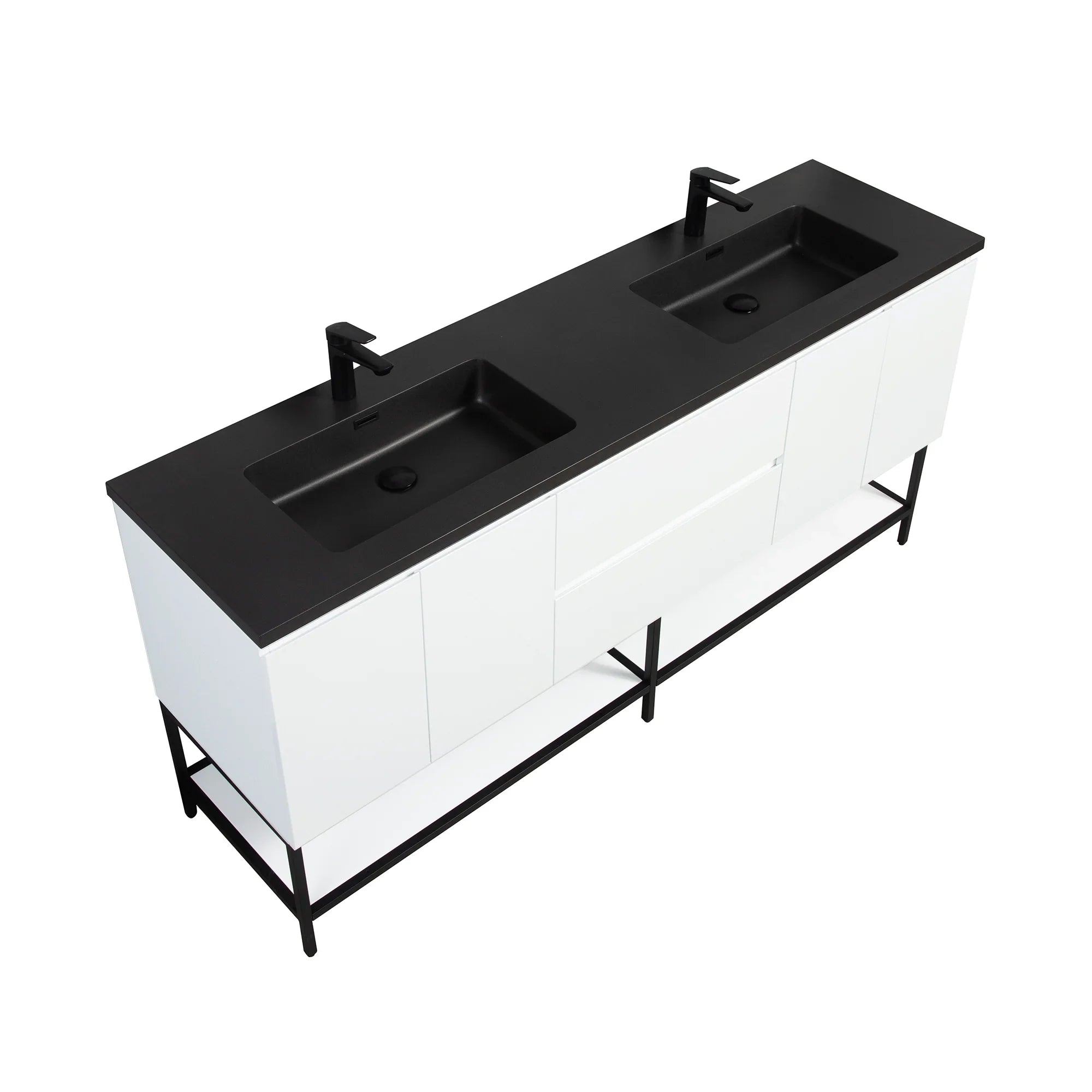 Meuble-Lavabo Mural 72po Blanc avec Comptoir de Quartz d'ingénierie Noir