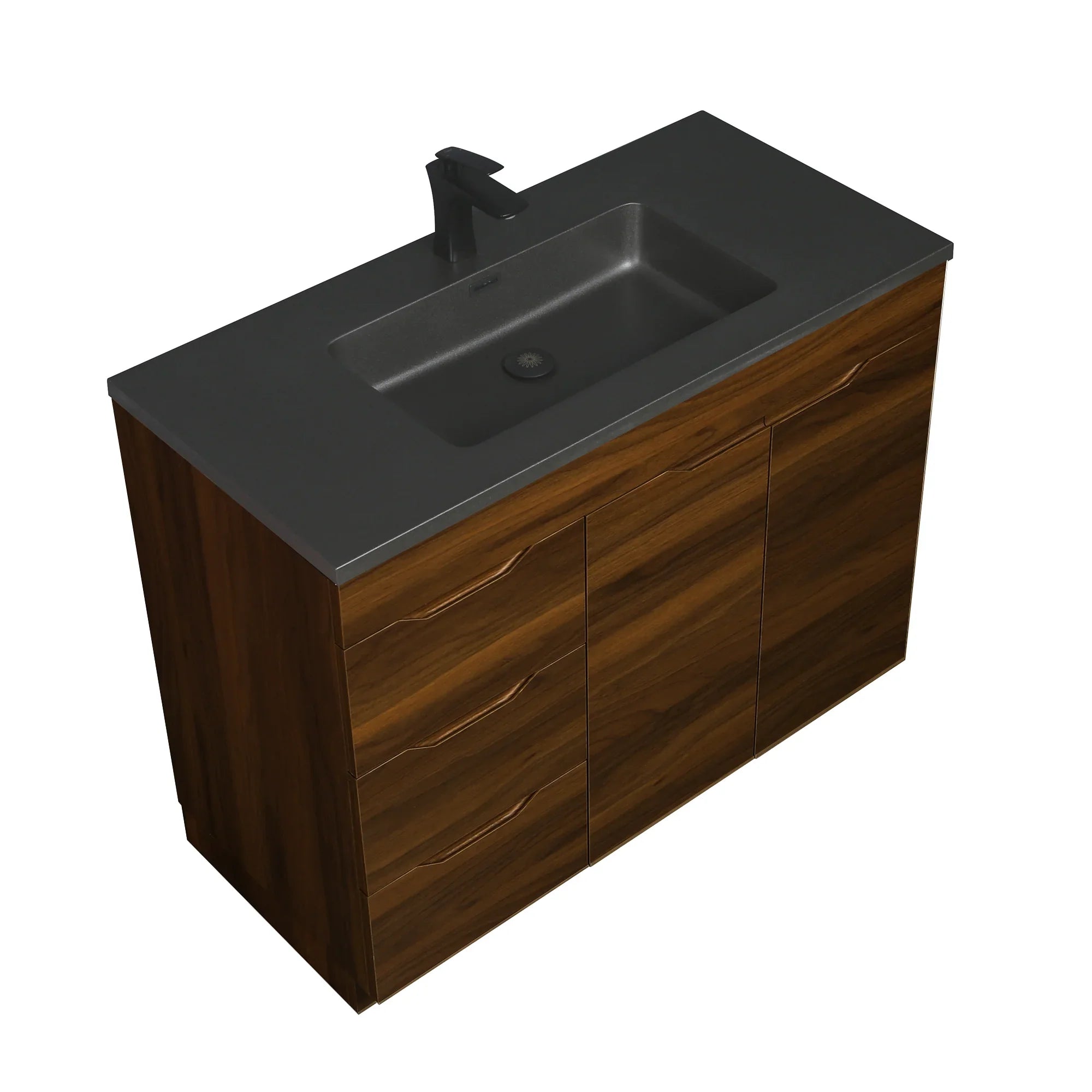 40 Inch Walnut Freestanding Bathroom Vanity with Black Engineered Quartz Countertop - Augusta Collection