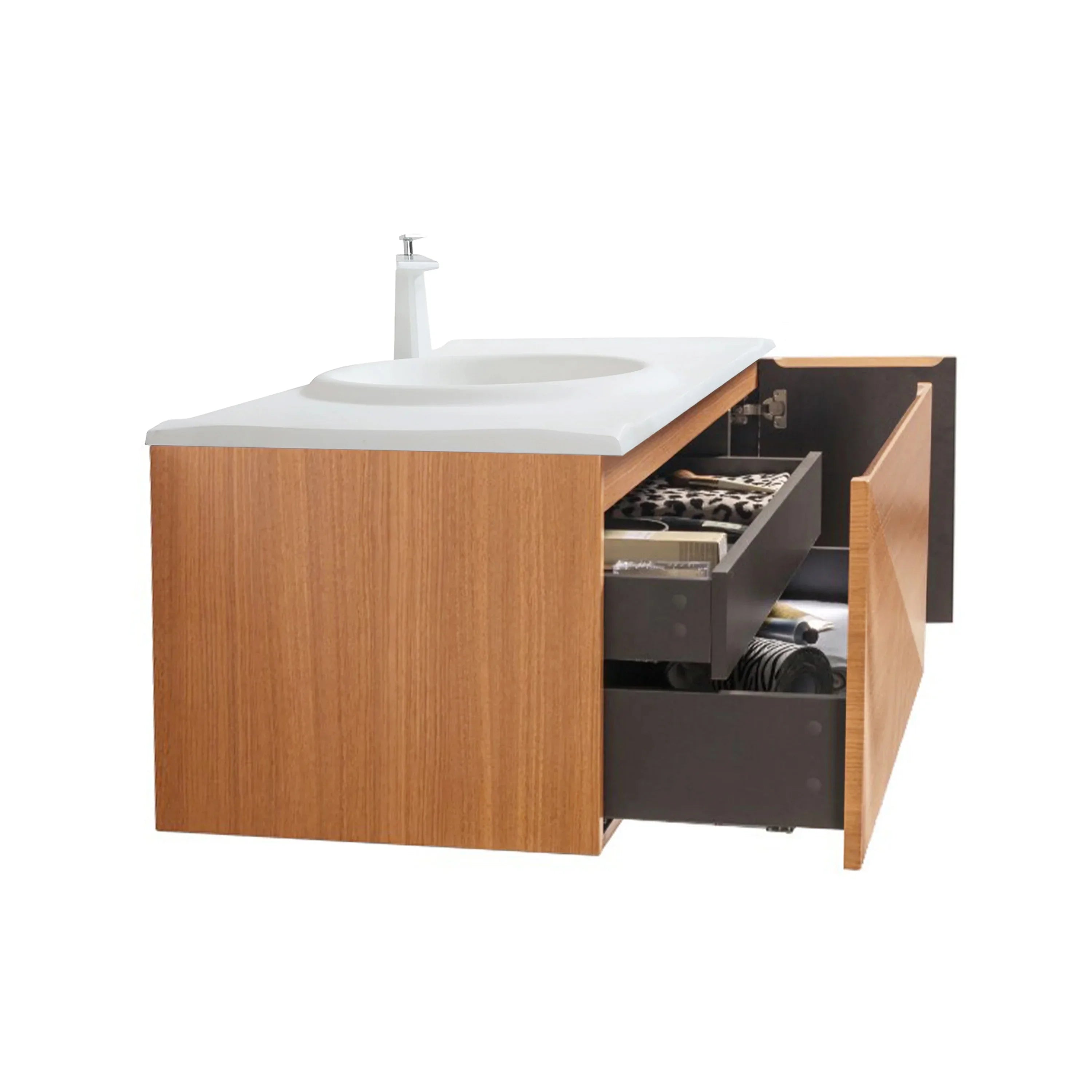 Meuble-Lavabo Mural 48po Chêne Clair avec Comptoir de Surface Solide Blanc