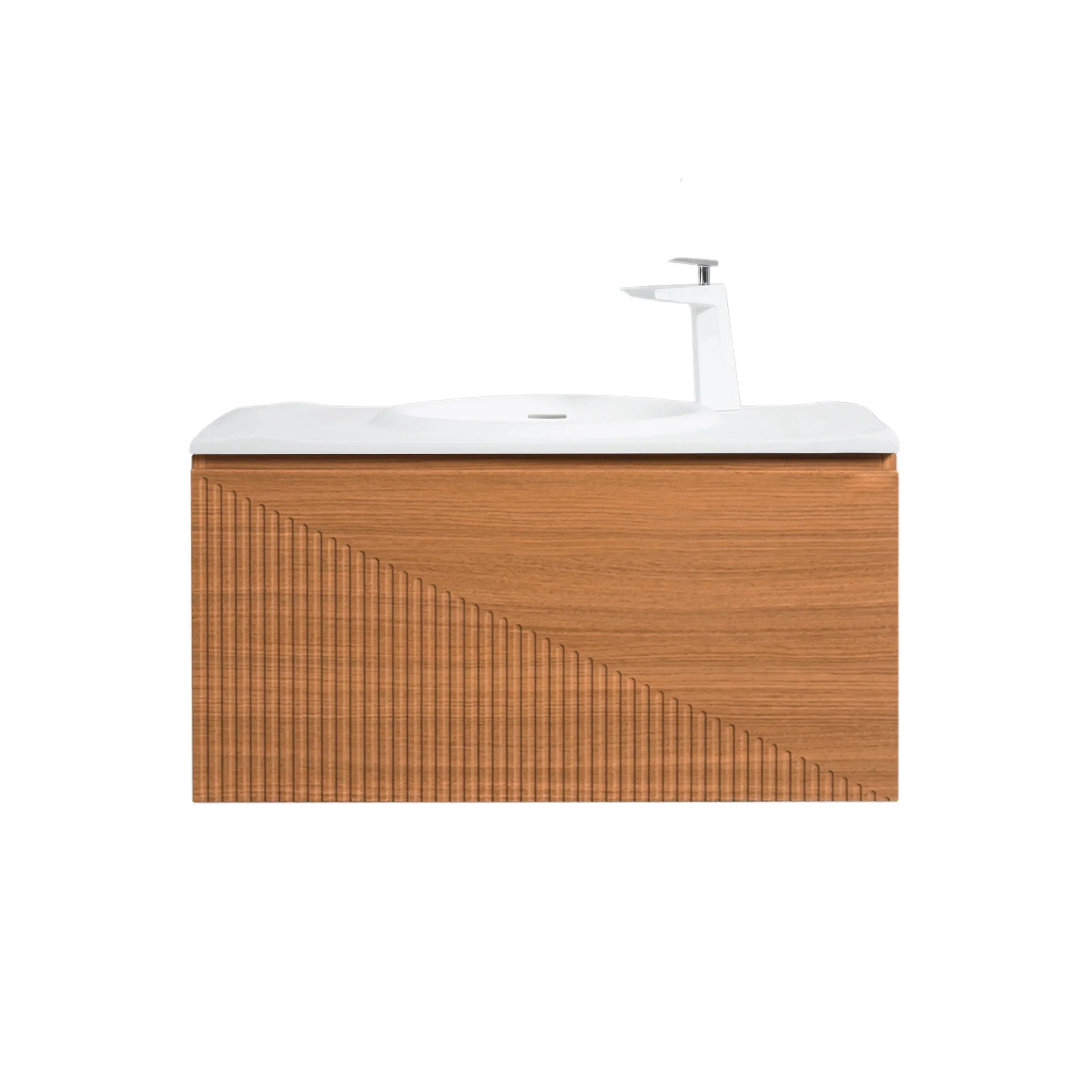 Meuble-Lavabo Mural 36po Chêne Clair avec Comptoir de Surface Solide Blanc