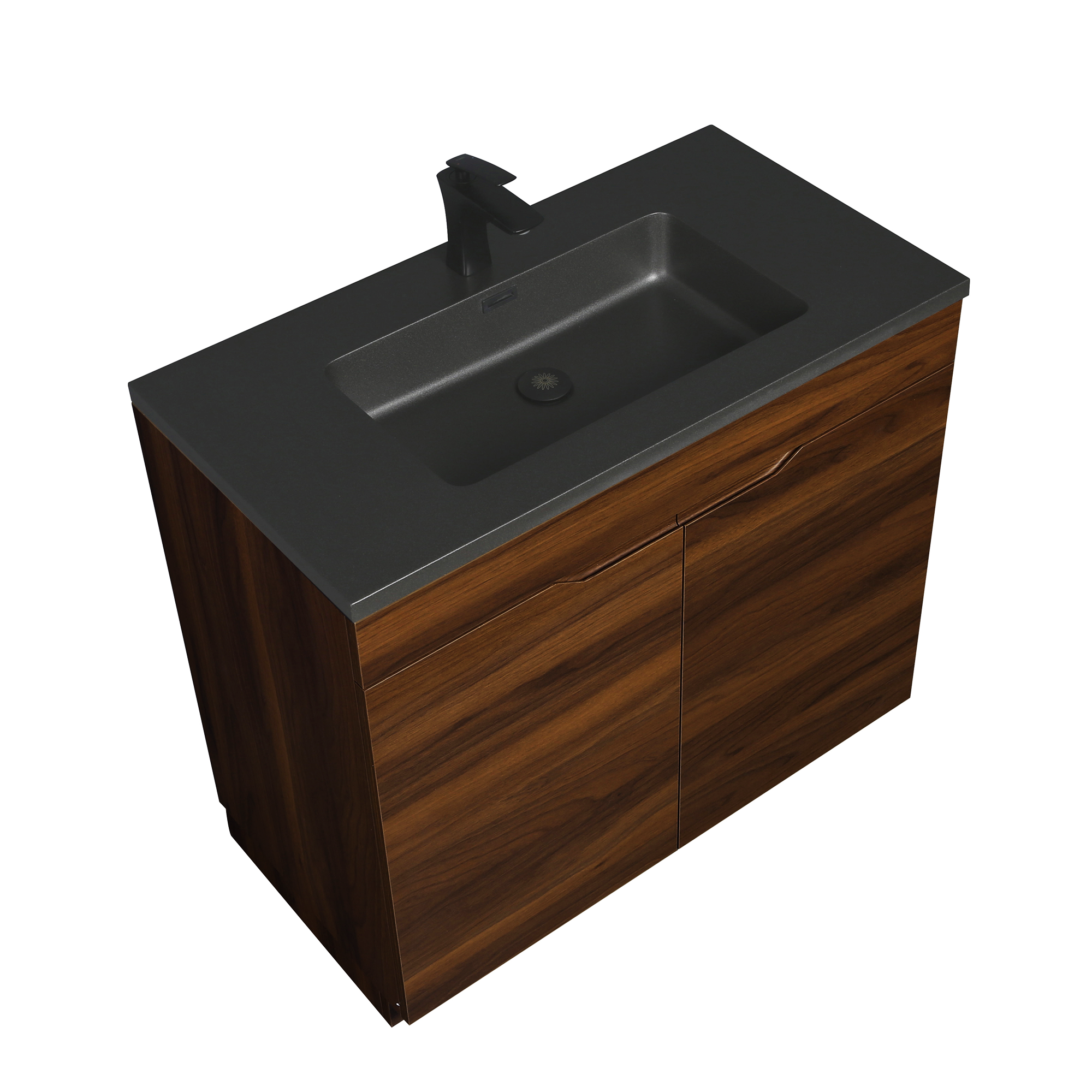 36" Walnut Freestanding Vanity with Black Engineered Quartz Countertop - Augusta Collection