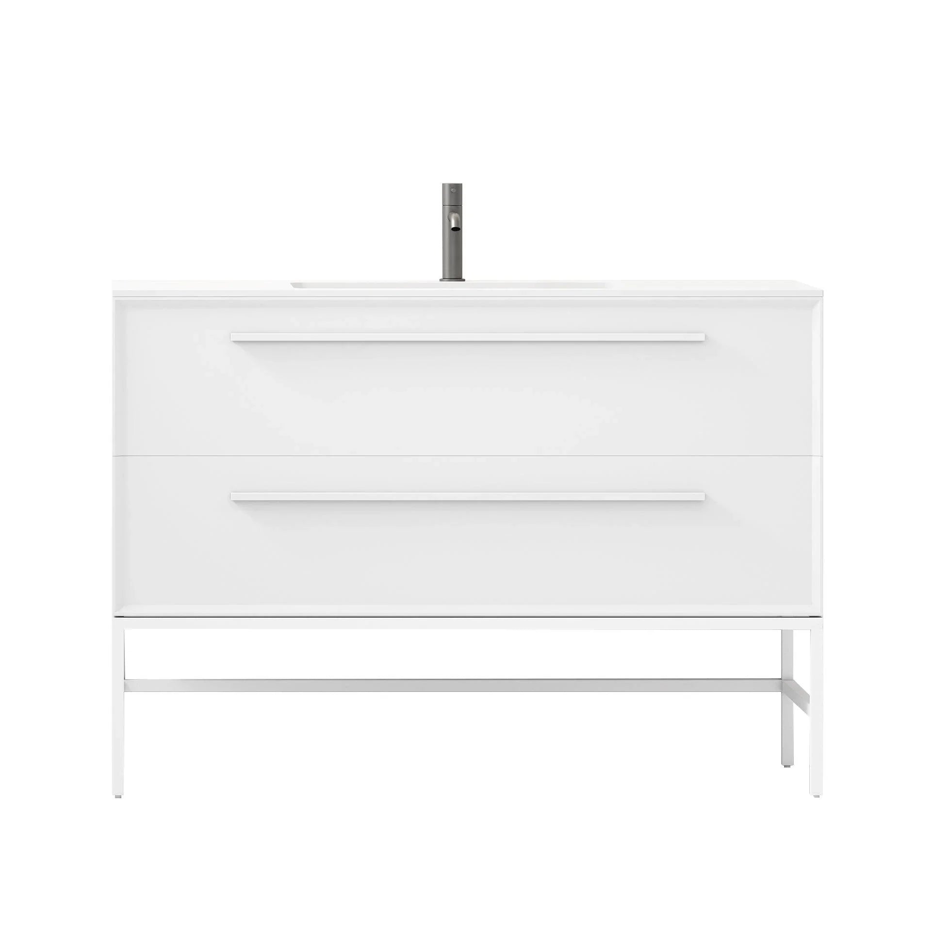 48" White Vanity w/Matte White Solid Surface countertop Snow White Collection - Combo - Golden Elite Deco