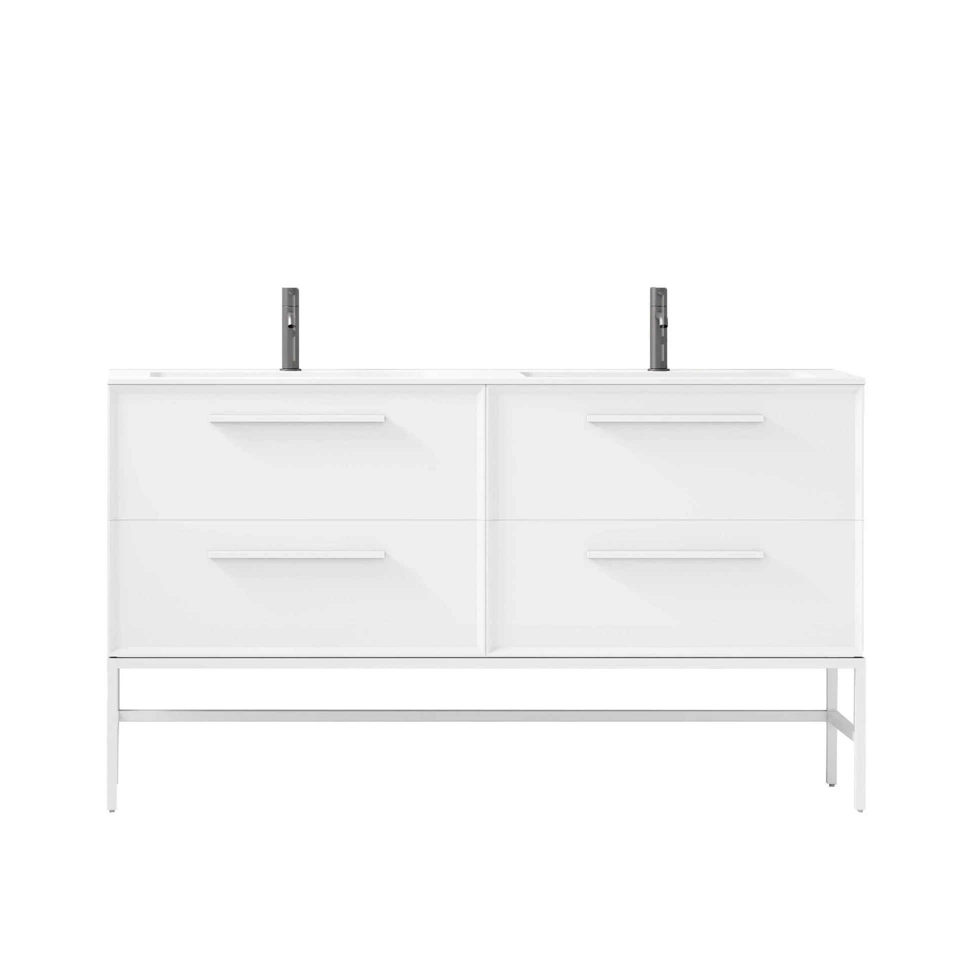 60" White Vanity w/Matte White Solid Surface countertop Double sink Snow White Collection - Combo - Golden Elite Deco