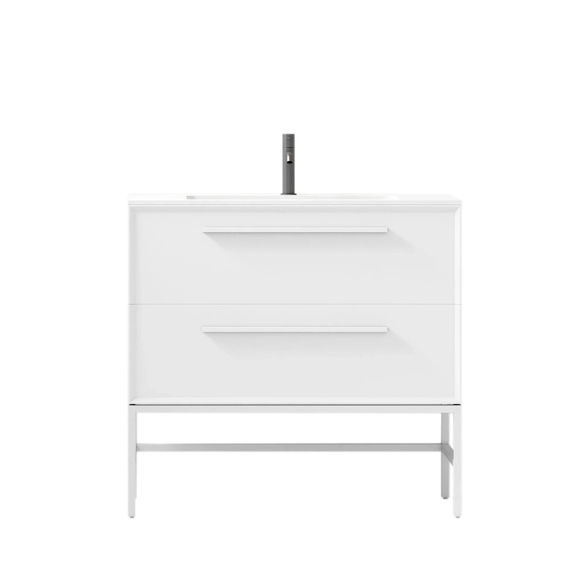 36" White Vanity w/Matte White Solid Surface countertop Snow White Collection - Combo - Golden Elite Deco