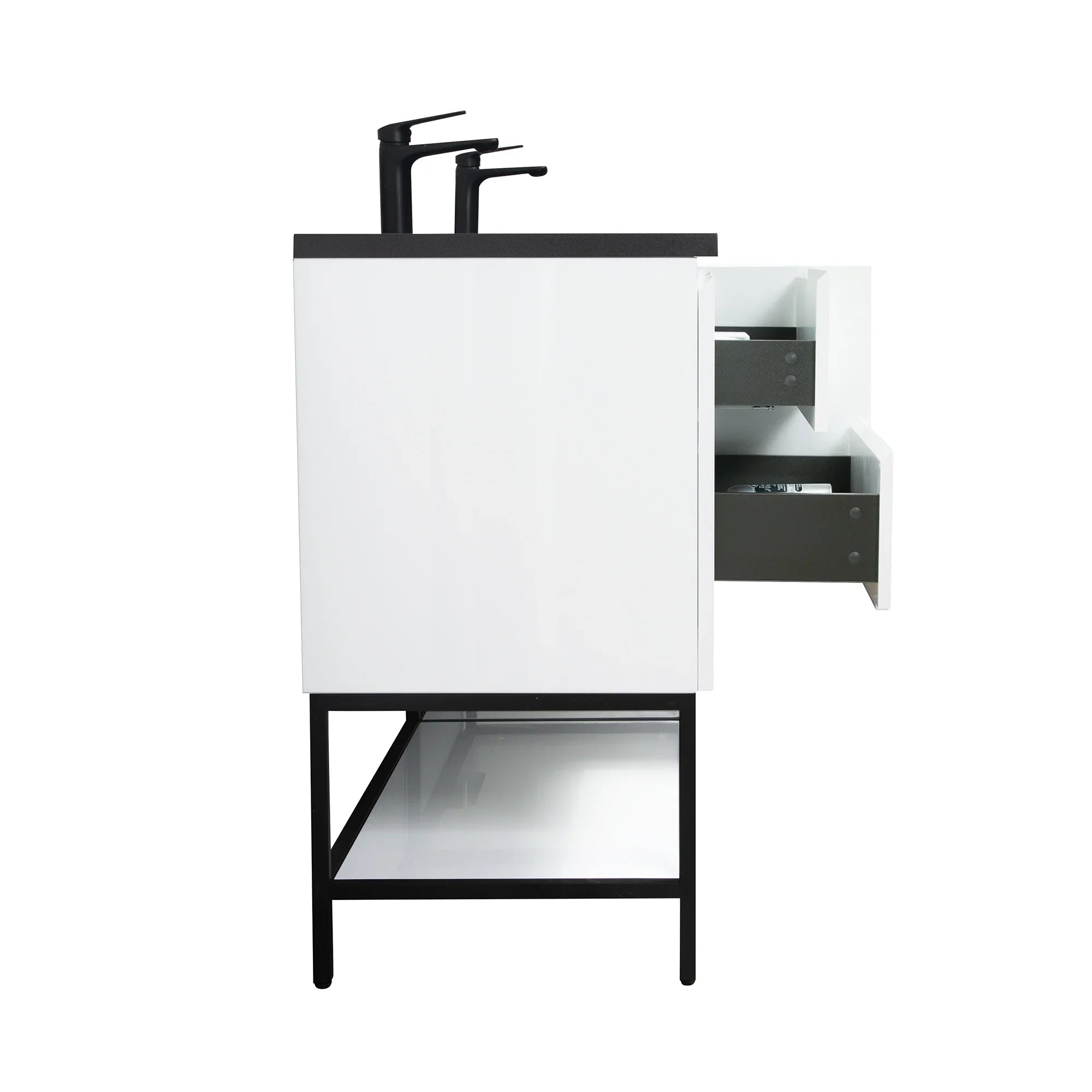 Meuble-Lavabo Mural 72po Blanc avec Comptoir de Quartz d'ingénierie Noir