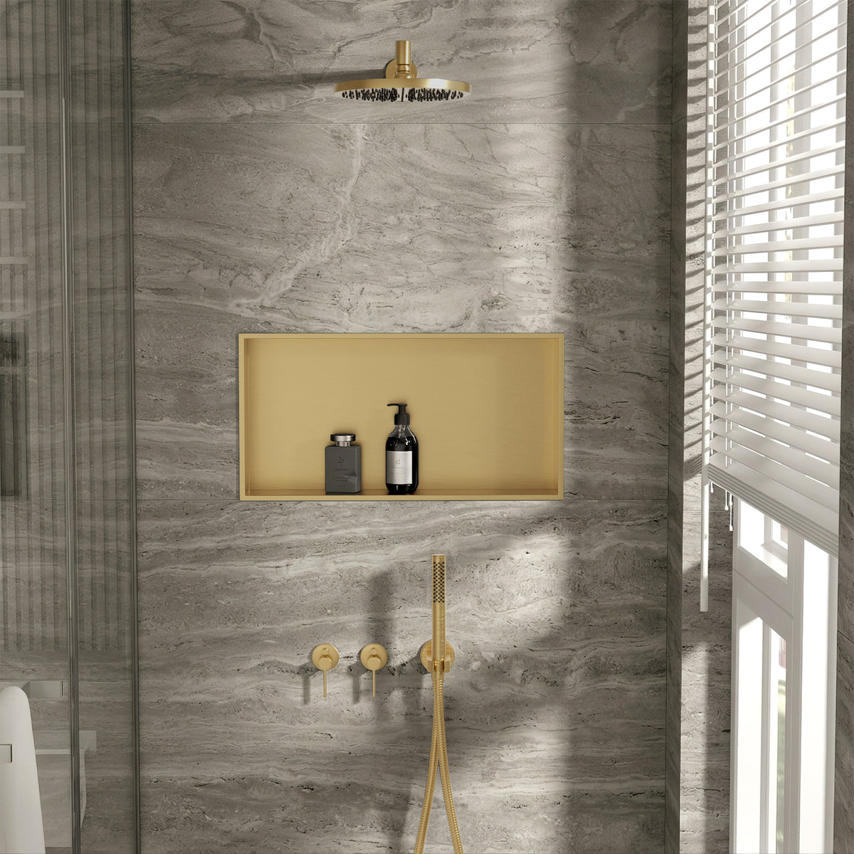 Niche de douche en acier inoxydable doré champagne 24" x 12" à compartiment unique