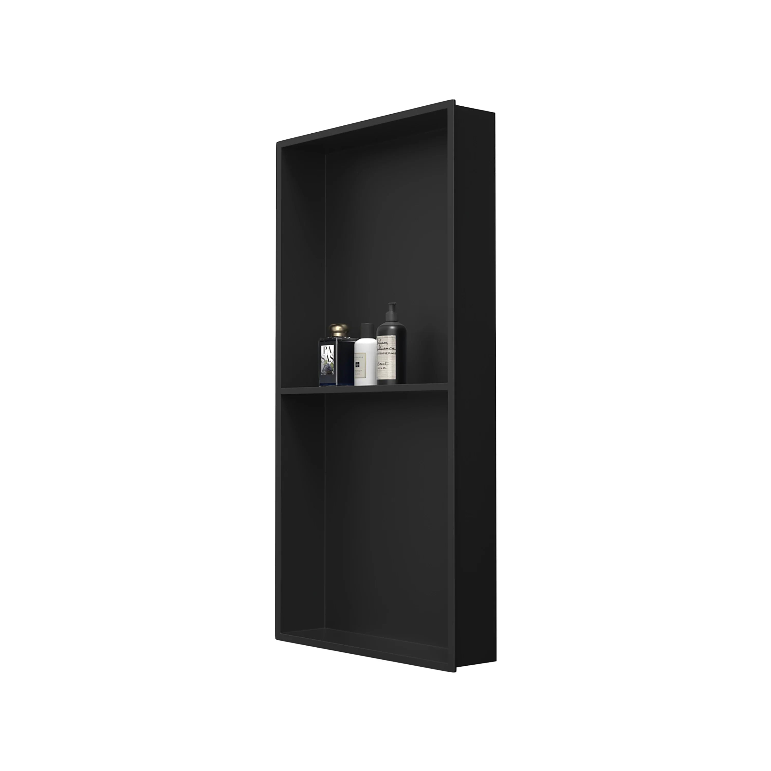 12" x 24" Black Stainless Steel Shower Niche, 2 Compartments