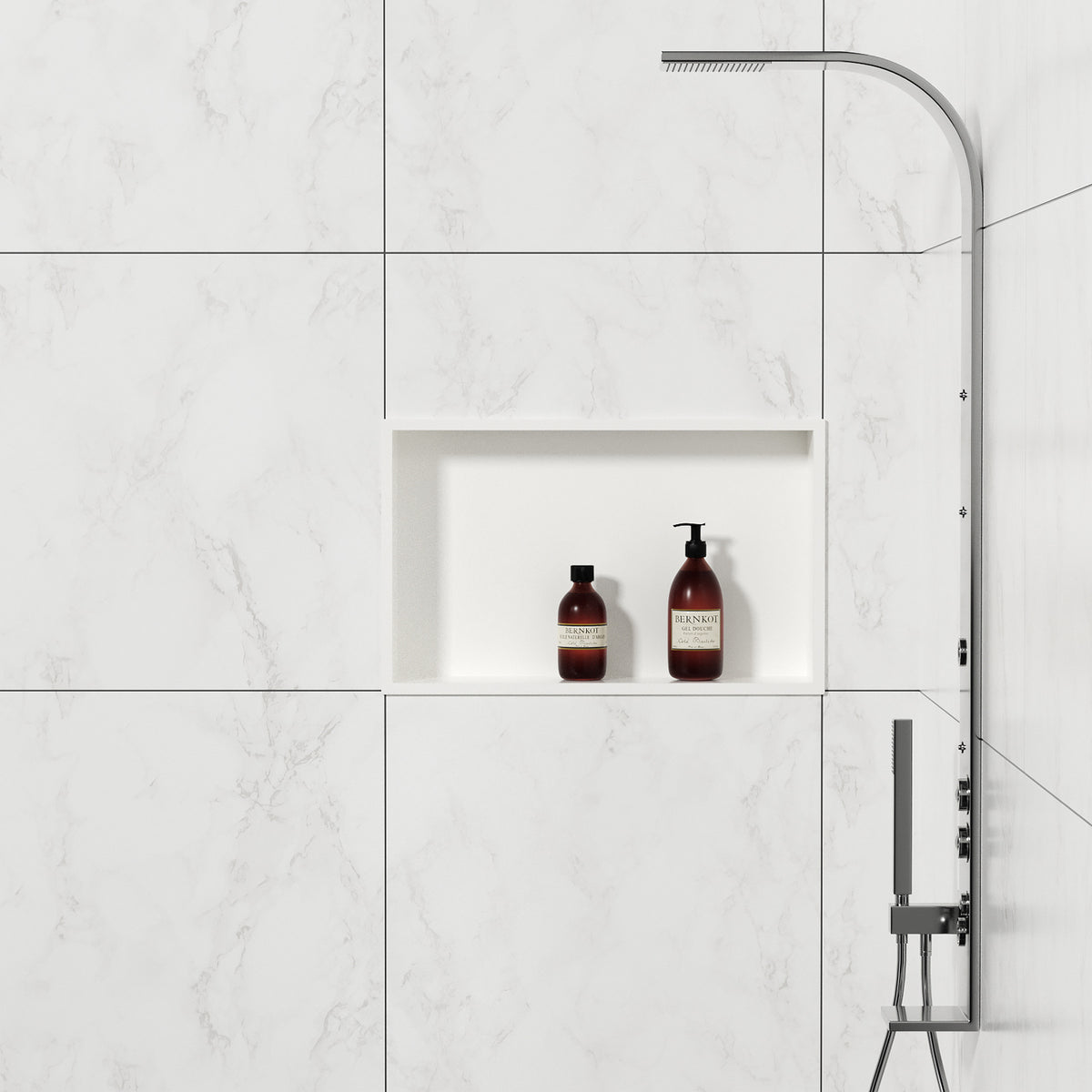 Niche de douche en acier inoxydable blanc mat de 24 po x 12 po avec un seul compartiment