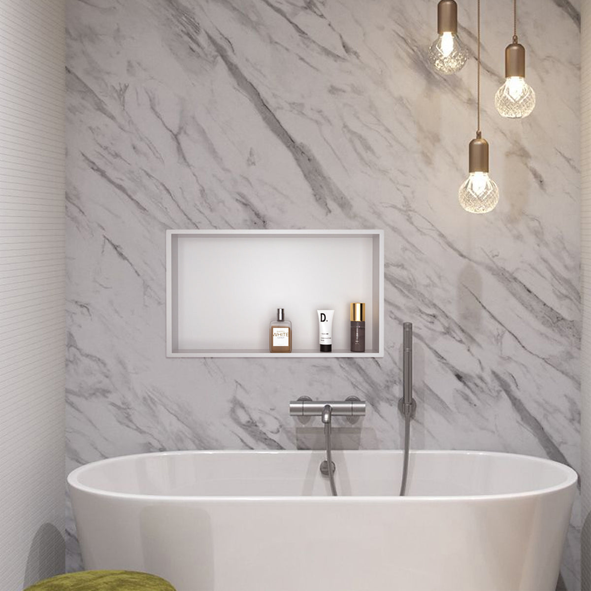 Niche de douche en acier inoxydable blanc mat de 24 po x 12 po avec un seul compartiment
