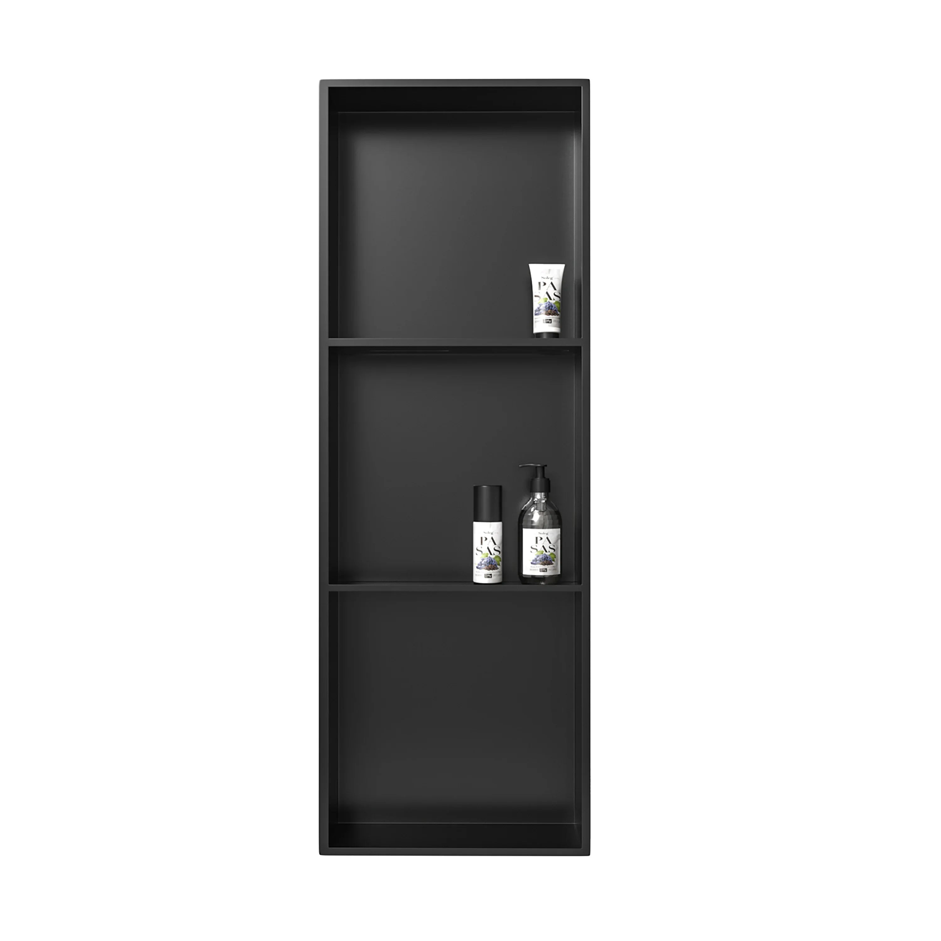 12" x 36" Black Stainless Steel Shower Niche, 3 Compartments