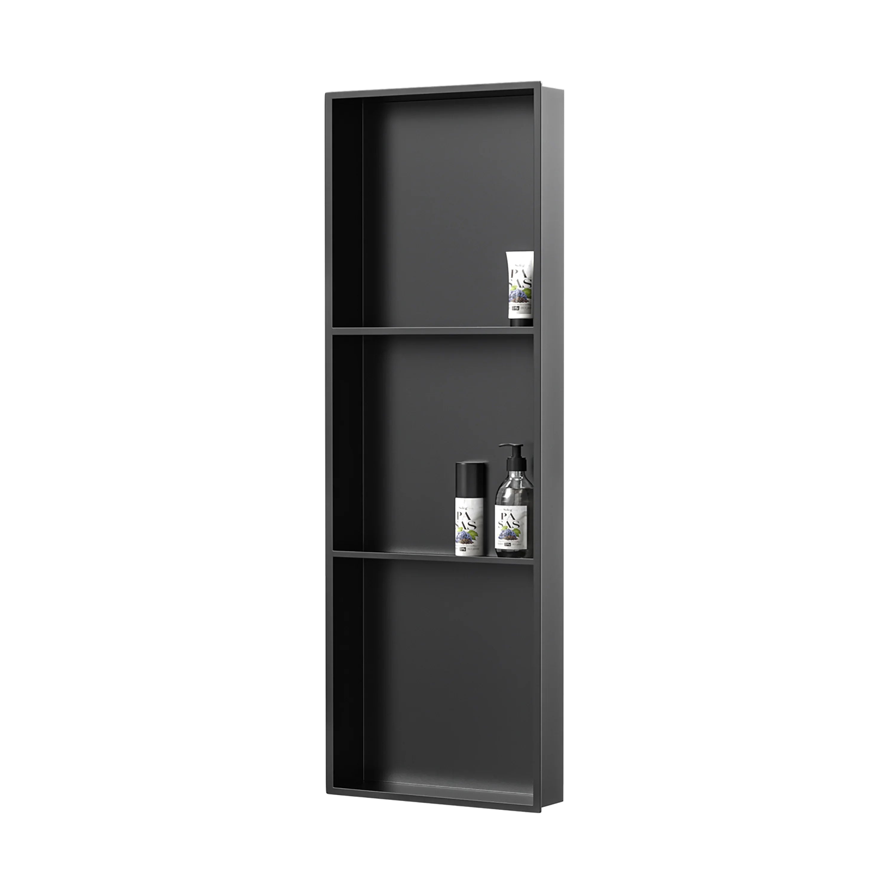 12" x 36" Black Stainless Steel Shower Niche, 3 Compartments