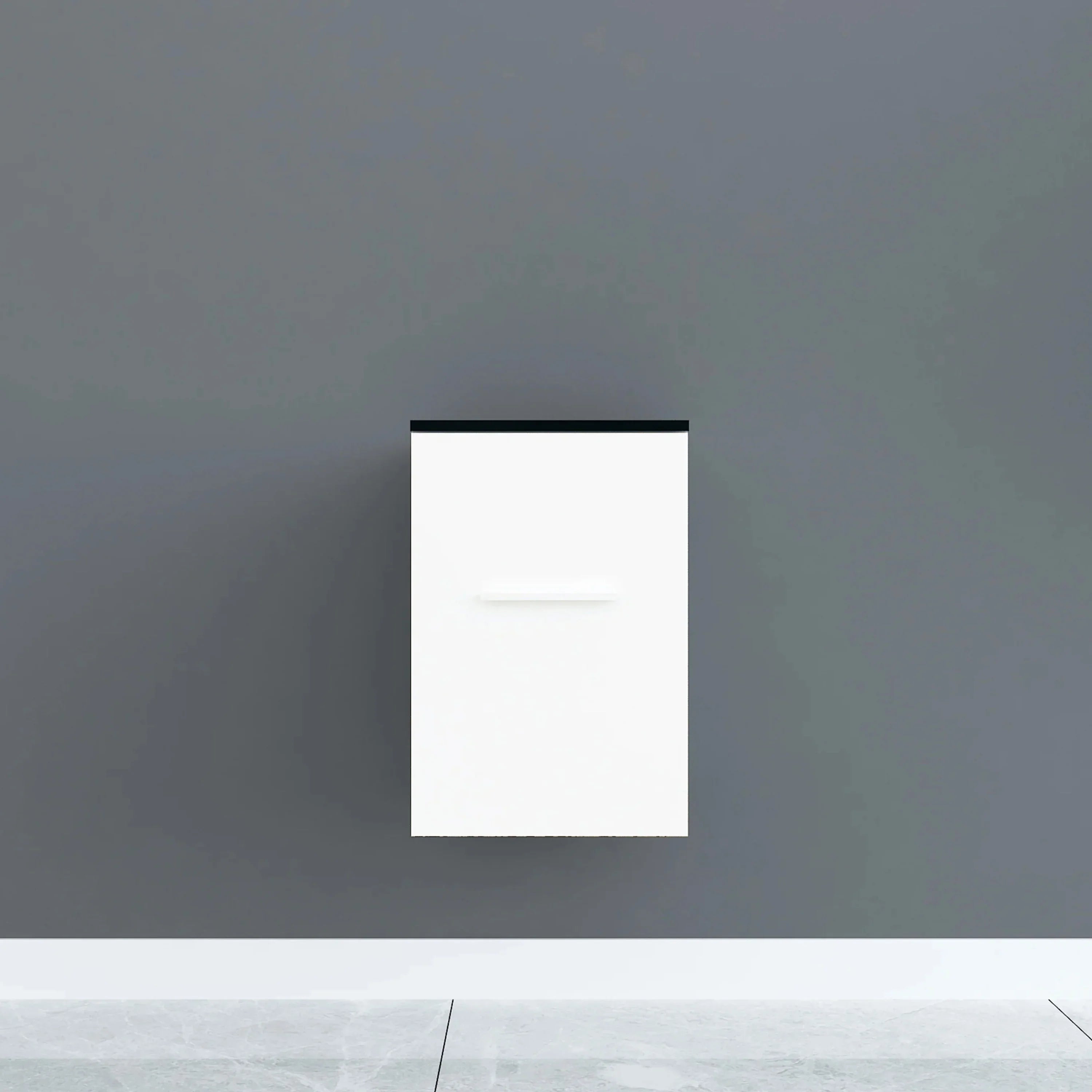 Armoire Centrale Murale Blanche Mate de 12 po avec Comptoir en Verre Trempé Noir