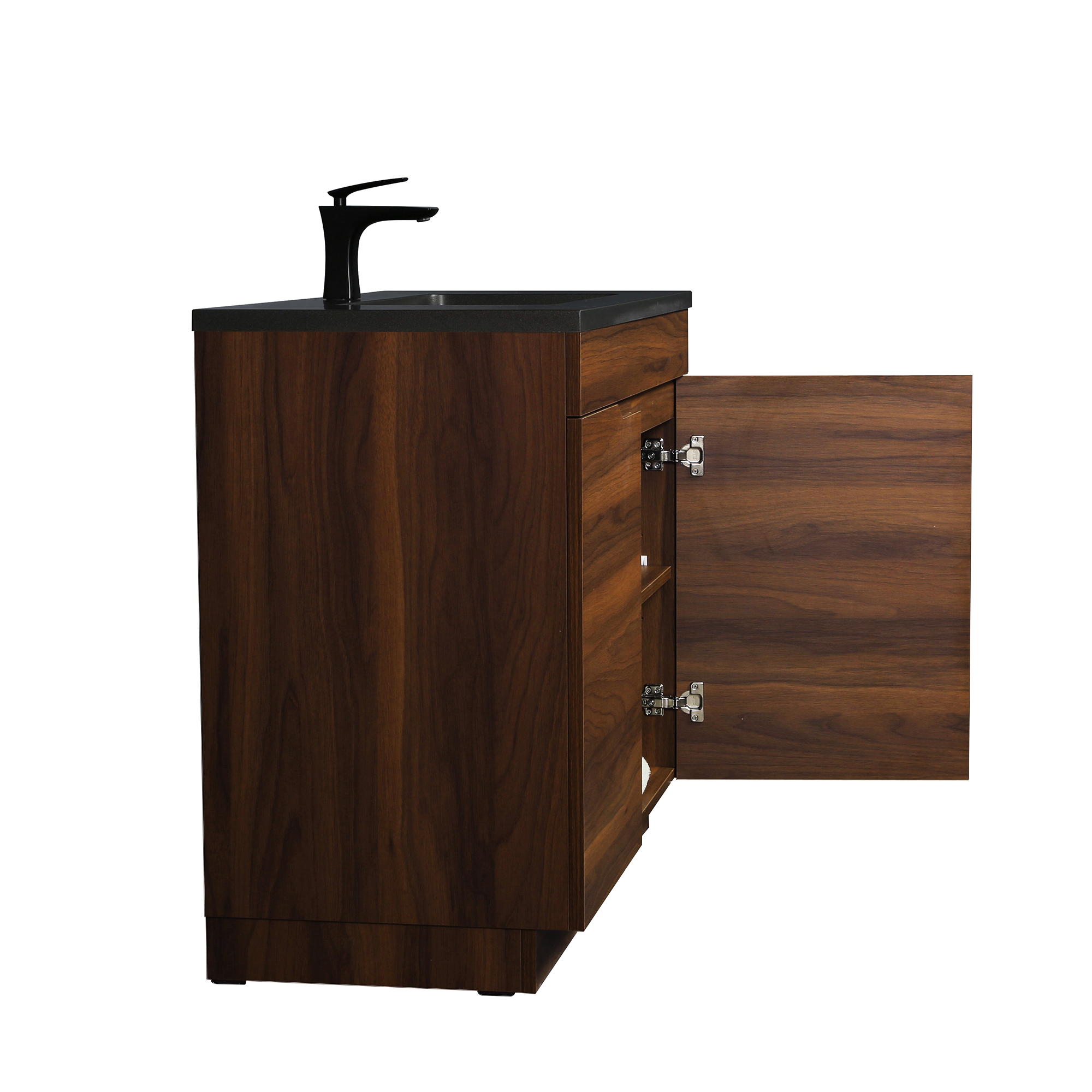 36" Walnut Freestanding Vanity with Black Engineered Quartz Countertop - Augusta Collection