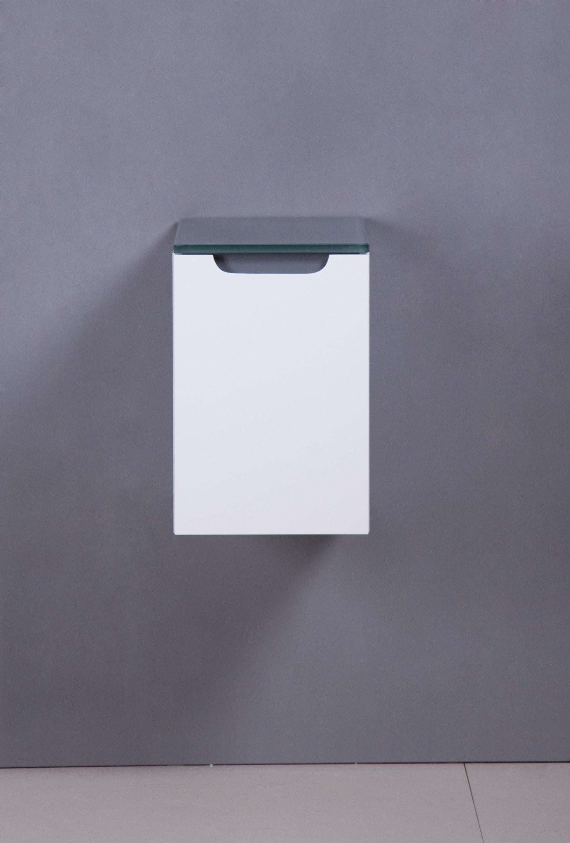 12" Glossy White Wall Mount Storage with Green Glass Countertop Lima - Golden Elite Deco