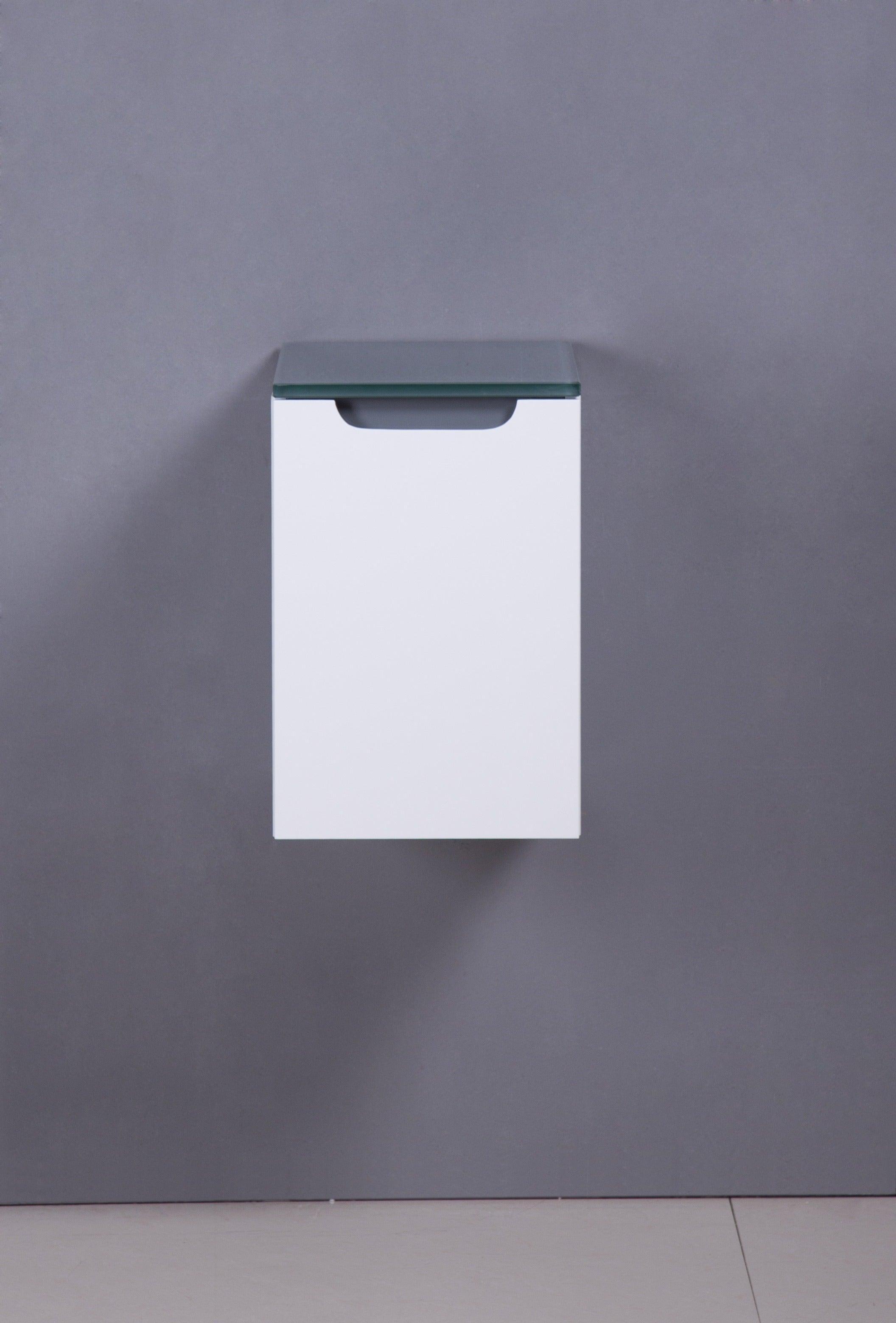 12" Glossy White Wall Mount Storage with Green Glass Countertop Lima - Golden Elite Deco