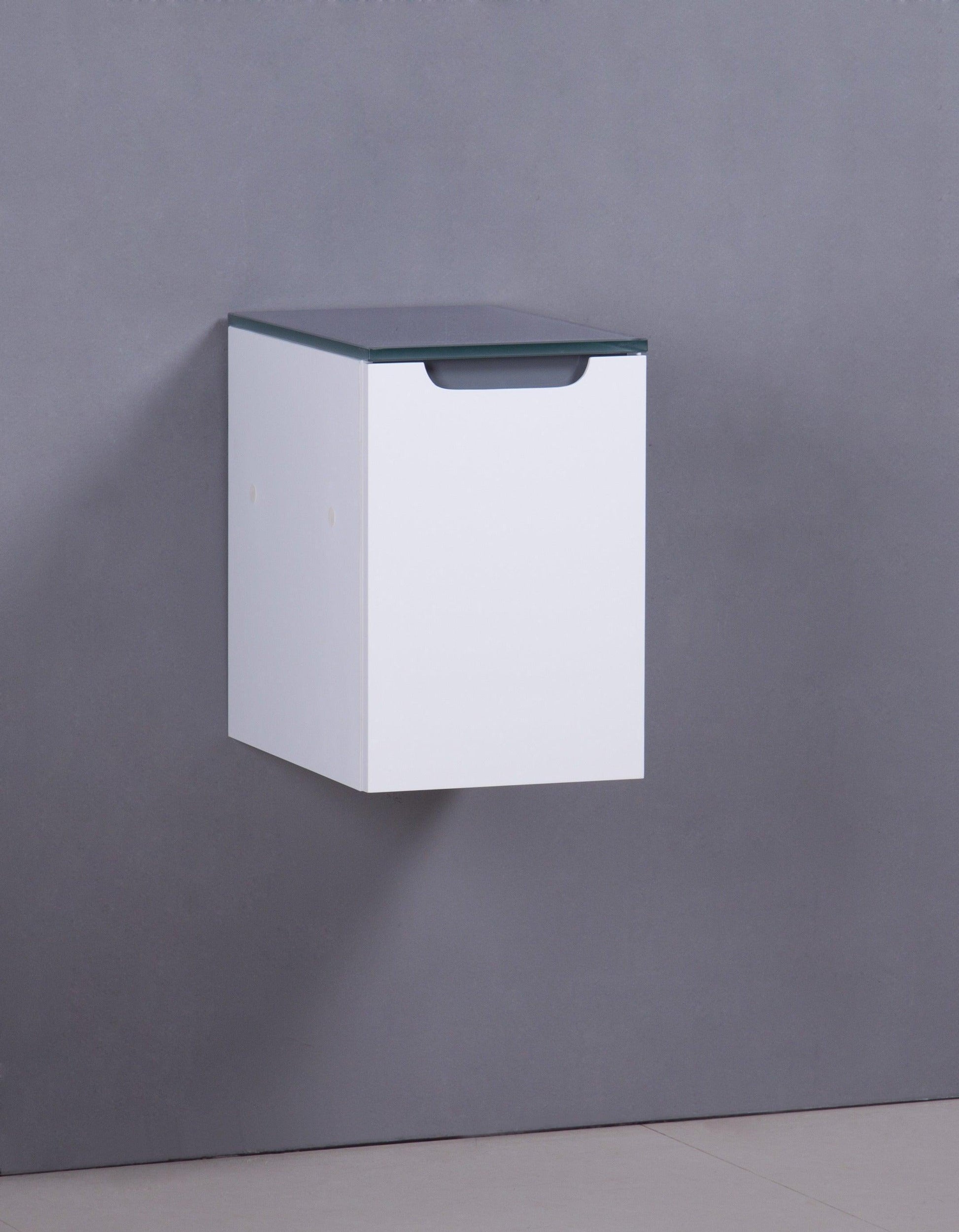 12" Glossy White Wall Mount Storage with Green Glass Countertop Lima - Golden Elite Deco