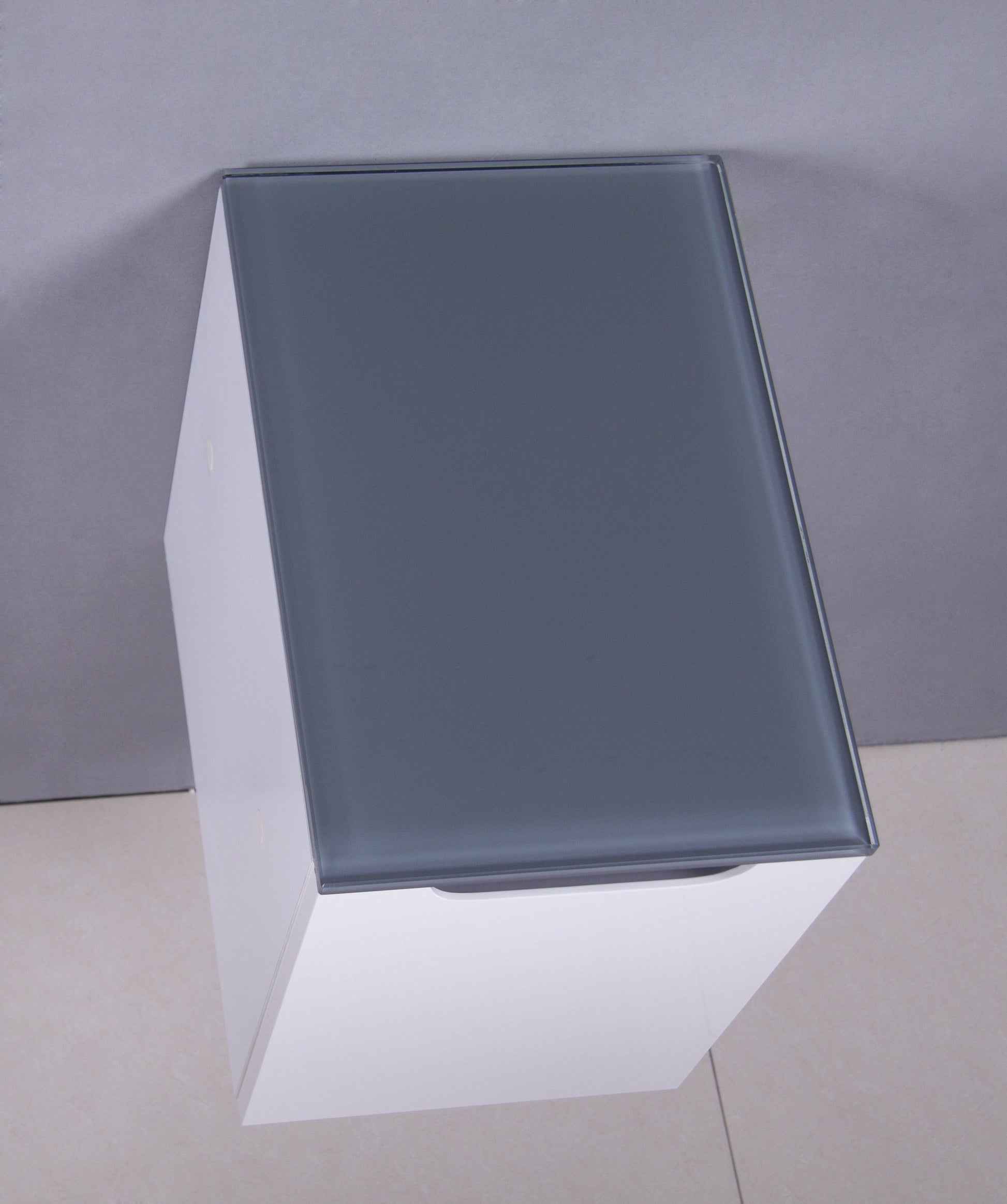 12" Glossy White Wall Mount Storage with Green Glass Countertop Lima - Golden Elite Deco