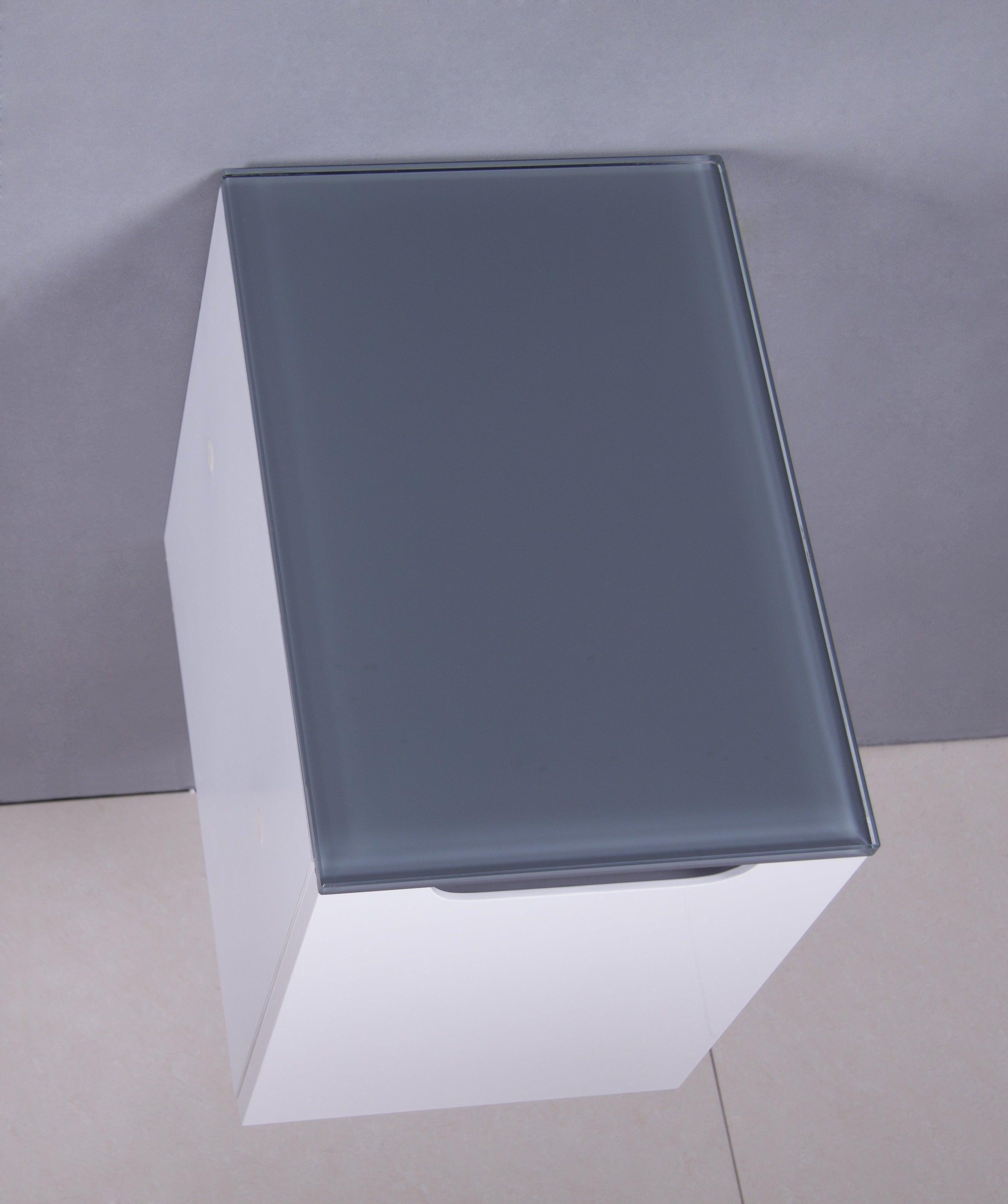 12" Glossy White Wall Mount Storage with Green Glass Countertop Lima - Golden Elite Deco