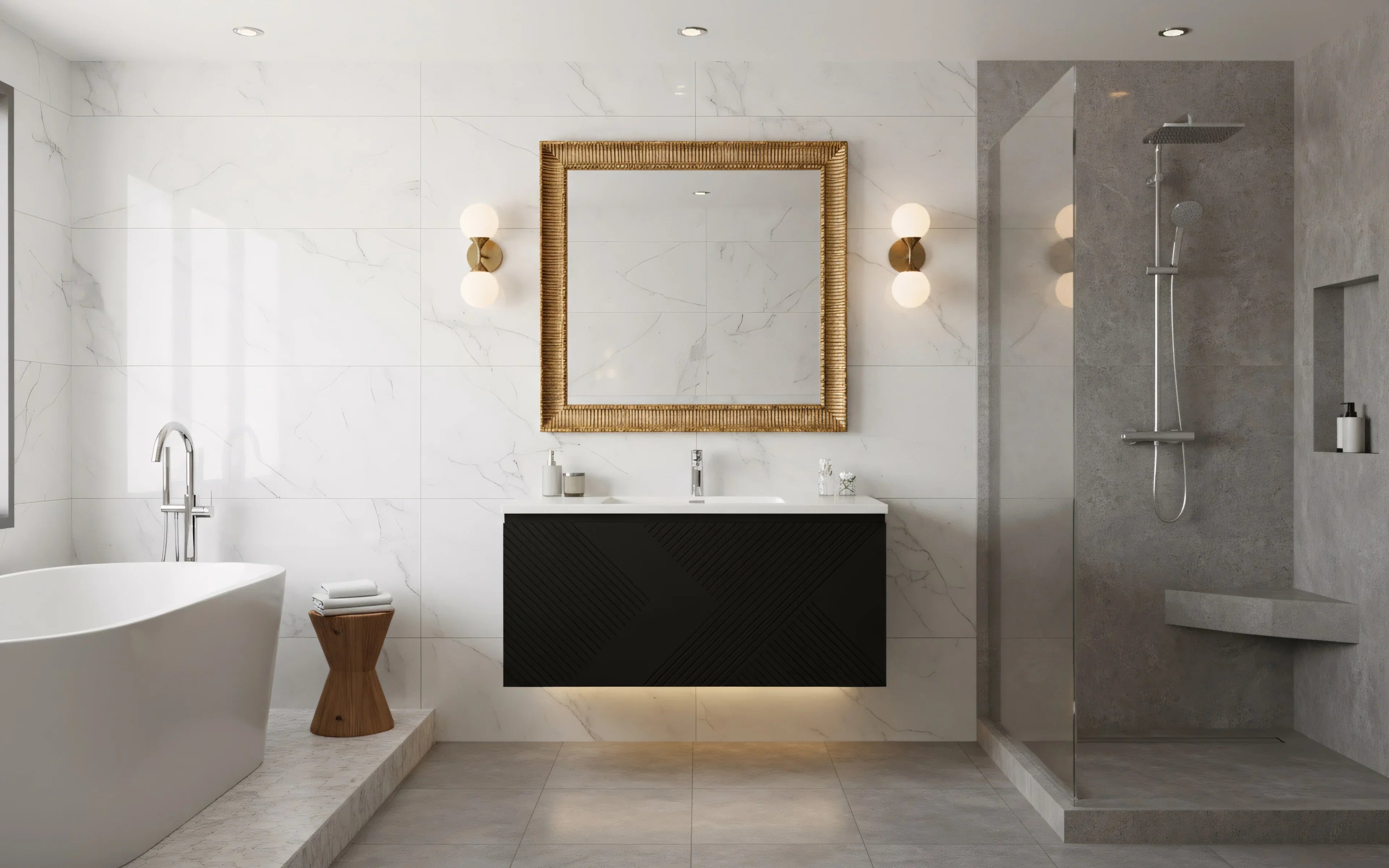 40" Black Wall Mount Bathroom Vanity with White Polymarble Countertop Roxboro