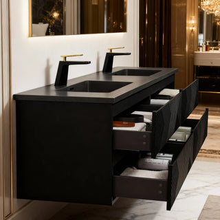 Meuble-Lavabo Double Mural 72po Noir avec Comptoir de Quartz d'ingénierie Noir