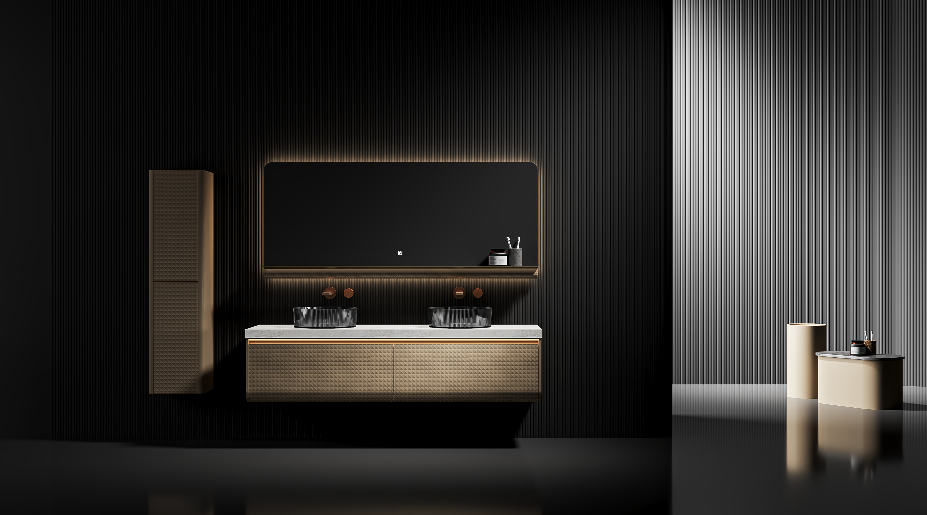 69" Champagne LED Bathroom Mirror with Dimming Function