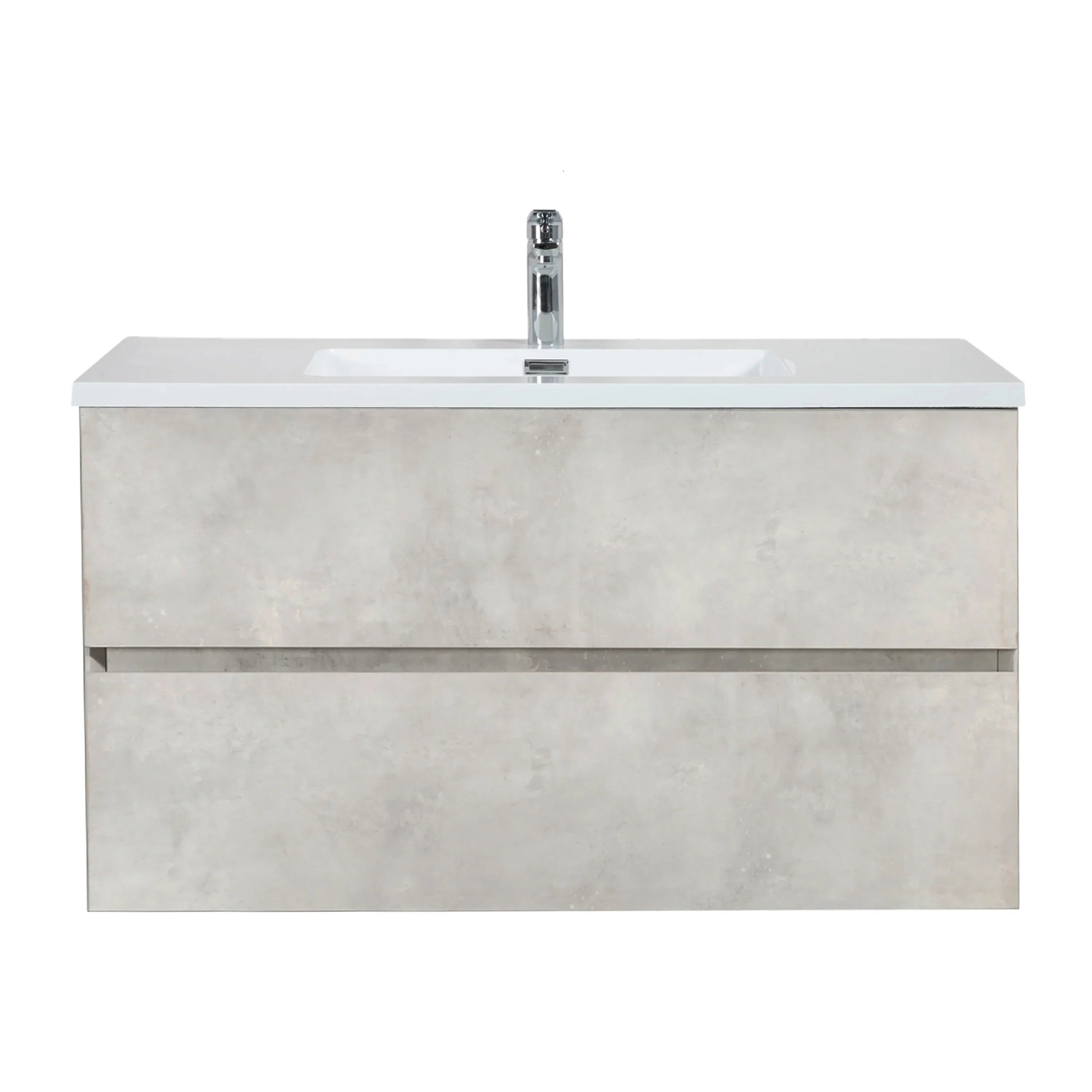 36" Grey Wall Mount Single Sink Bathroom Vanity with White Polymarble Countertop