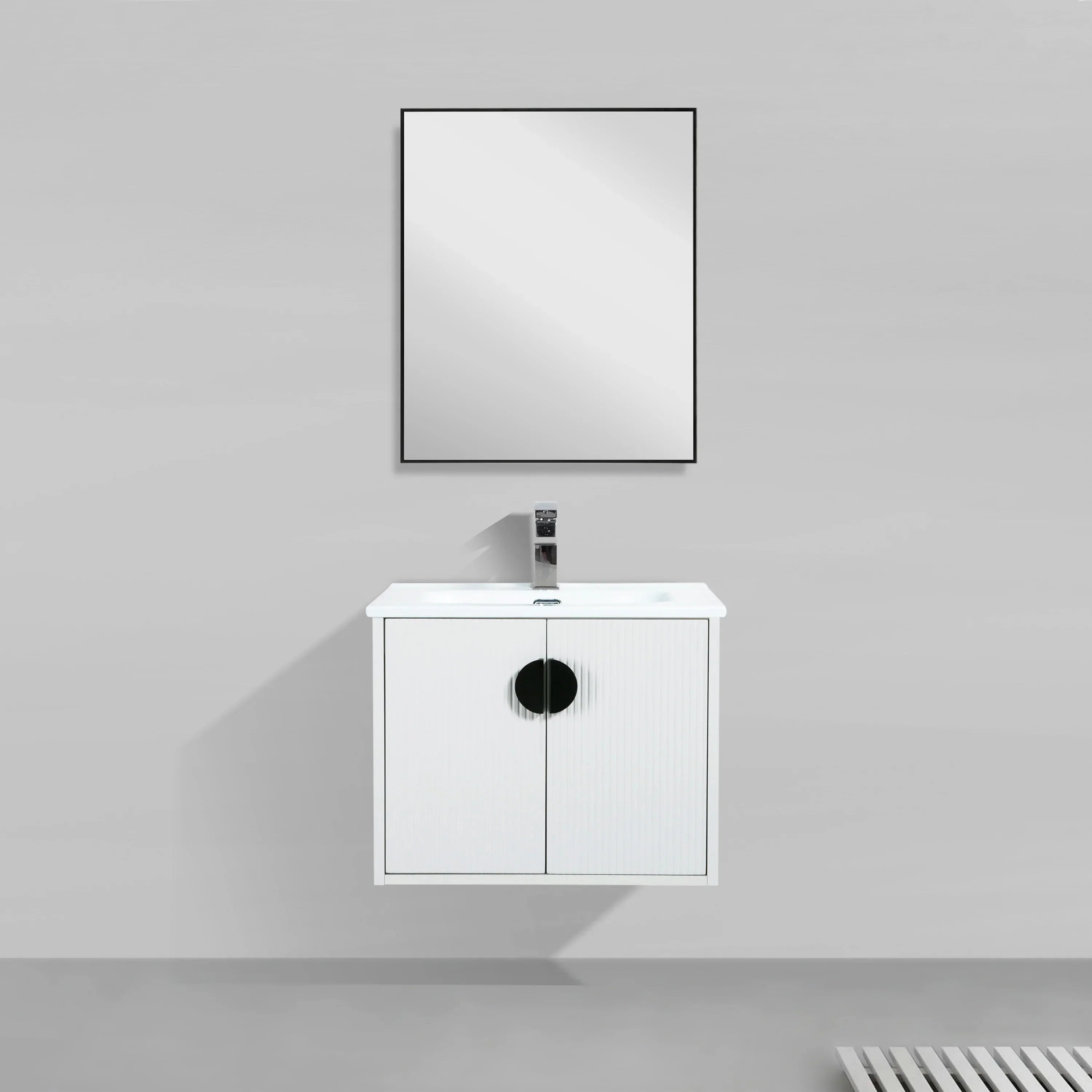 30" White Wall Mount Bathroom Vanity with White Ceramic Countertop