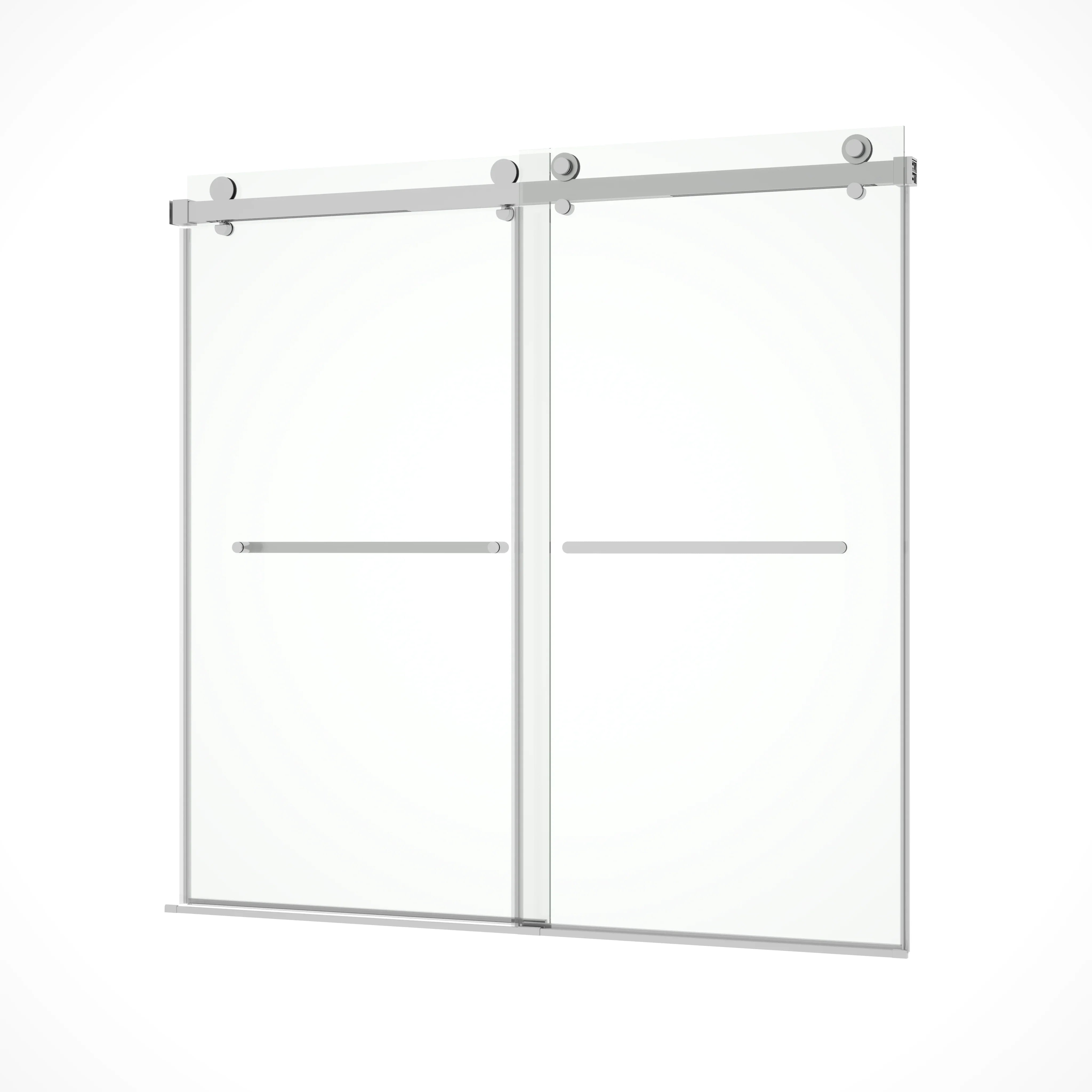 60" x 66" Reversible Frameless Double Sliding Bathtub Door in Chrome with Clear Glass
