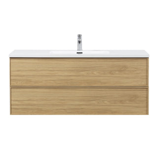 Meuble-Lavabo Mural 48po Noyer Couchant avec Comptoir de Polymarbre Blanc