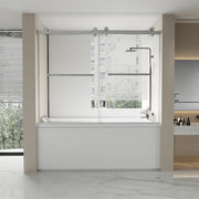 60" x 66" Reversible Frameless Double Sliding Bathtub Door in Chrome with Clear Glass