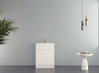 Meuble-lavabo simple autoportant blanc mat de 24 po avec comptoir en céramique blanche