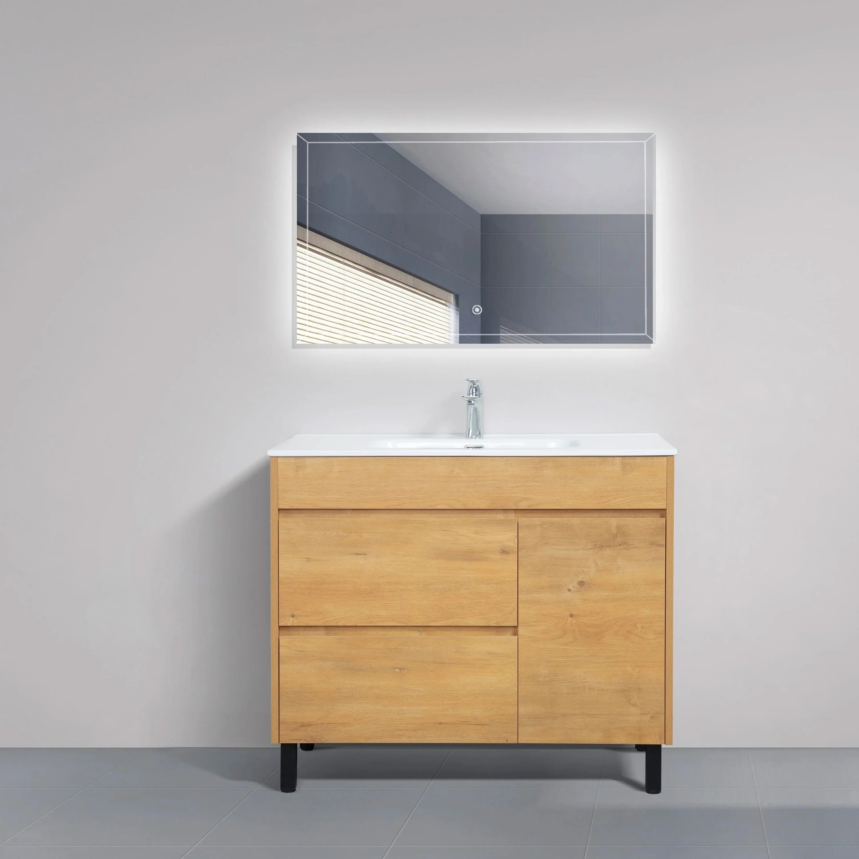 40" Frosted Oak Freestanding Bathroom Vanity with White Ceramic Countertop