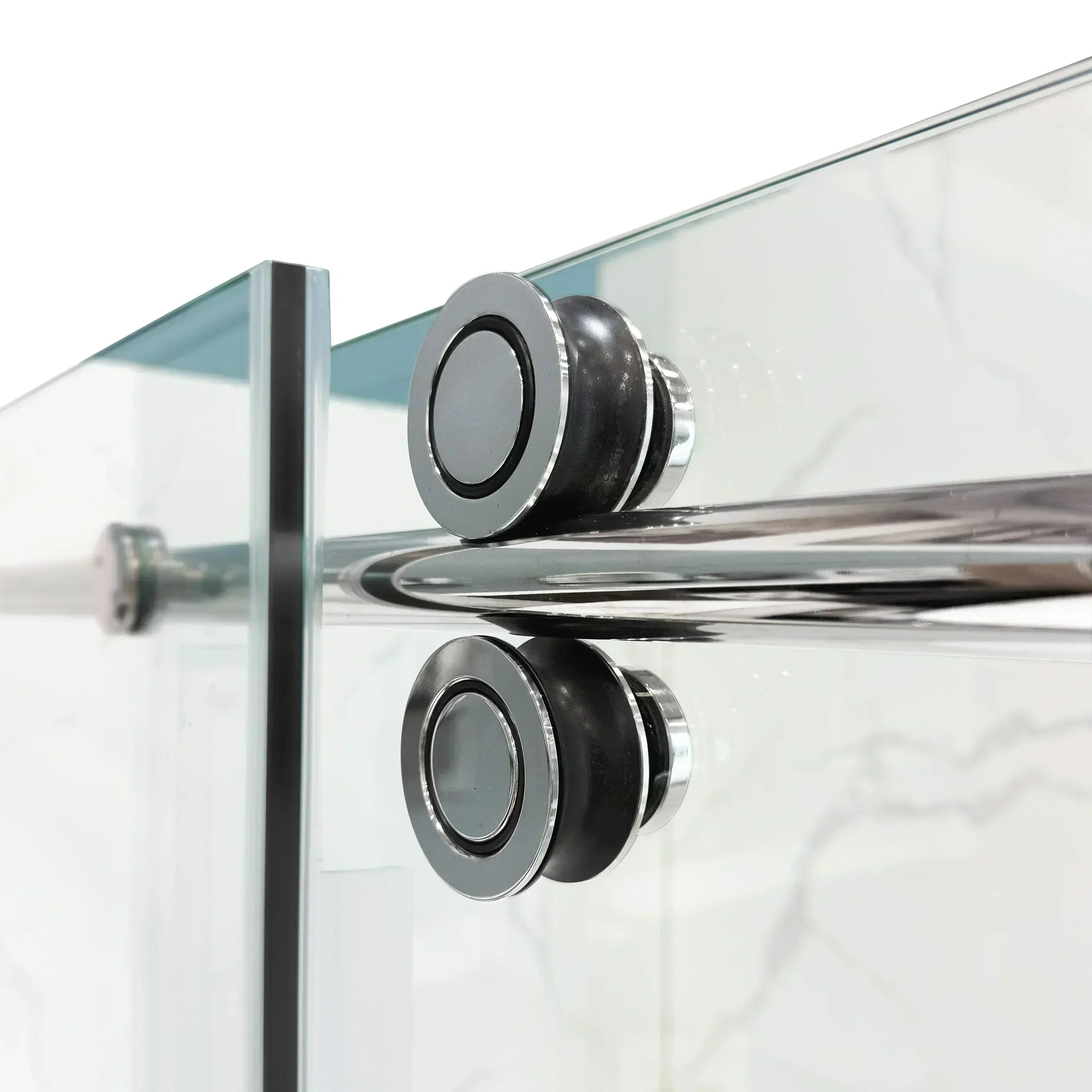 60" x 32" x 75" Chrome Round Hardware Sliding Shower Door Set - 2 Wall Corner Setup