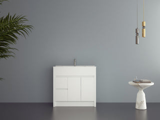 Meuble-lavabo simple autoportant blanc mat de 40 po avec comptoir en céramique blanche