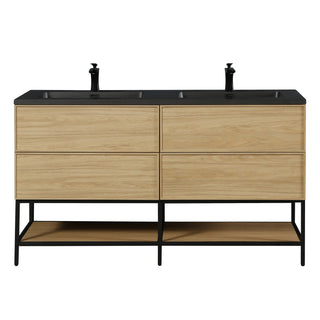 Meuble-Lavabo Mural 60po Noyer Couchant avec Comptoir de Quartz d'ingénierie Noir